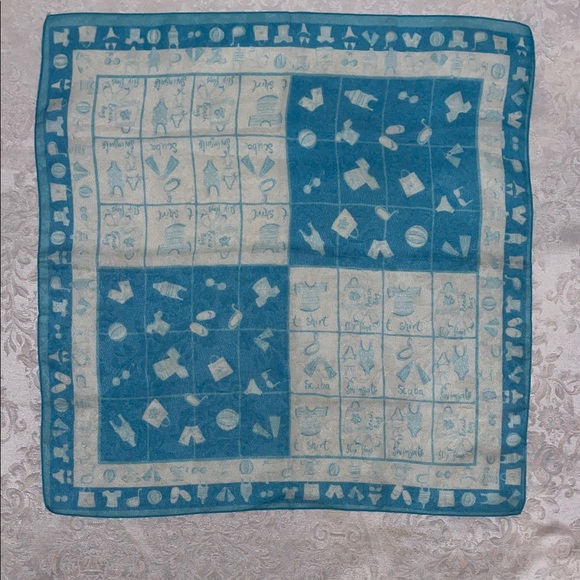 Accessories - Vintage 1970’s Blue & White Patterned Scarf.  20x20”